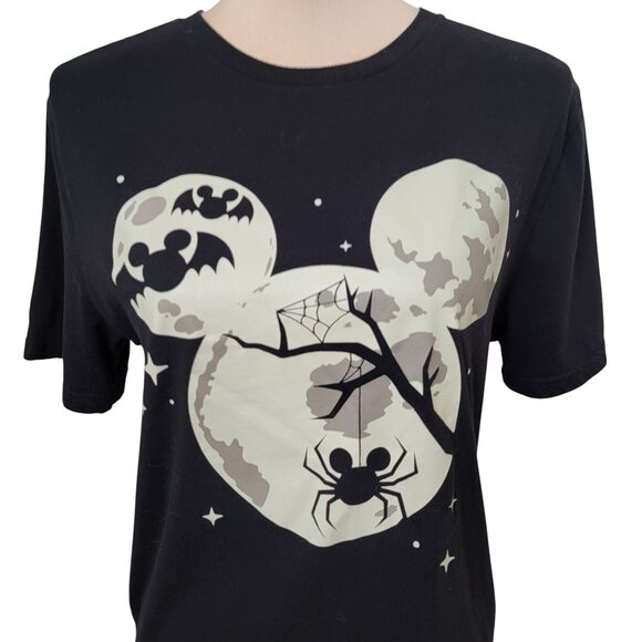 Disney Size S Black T Shirt w/Spooky Mickey Head Glow-in-the-Dark Vinyl Graphic - Picture 2 of 10